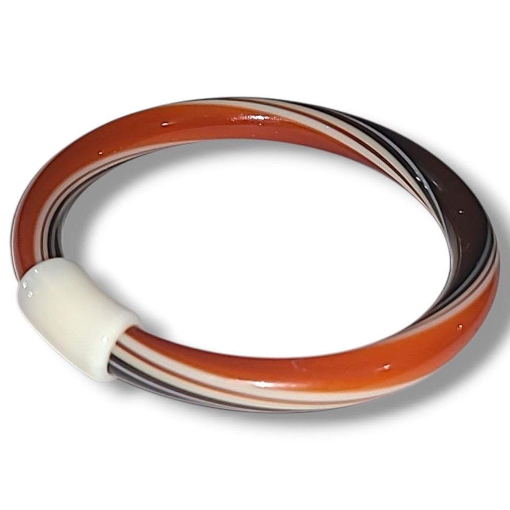 Vintage 70s Lea Stein Paris Brown Amber Ivory Twist Celluloid Bangle Bracelet
